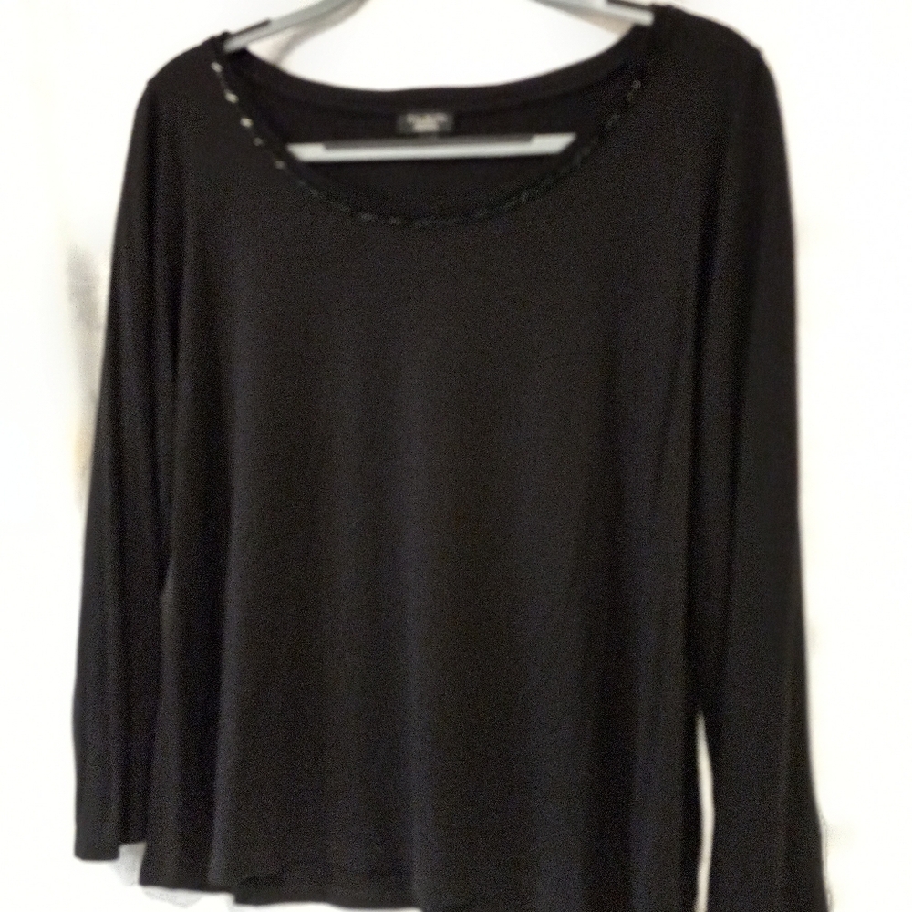 Talbots black 1xp beaded wide crew neck top